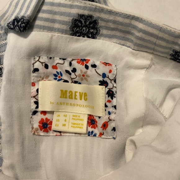 Maeve Savoy Button-Down Midi Dress Floral Print White and Blue Striped - Picture 8 of 10